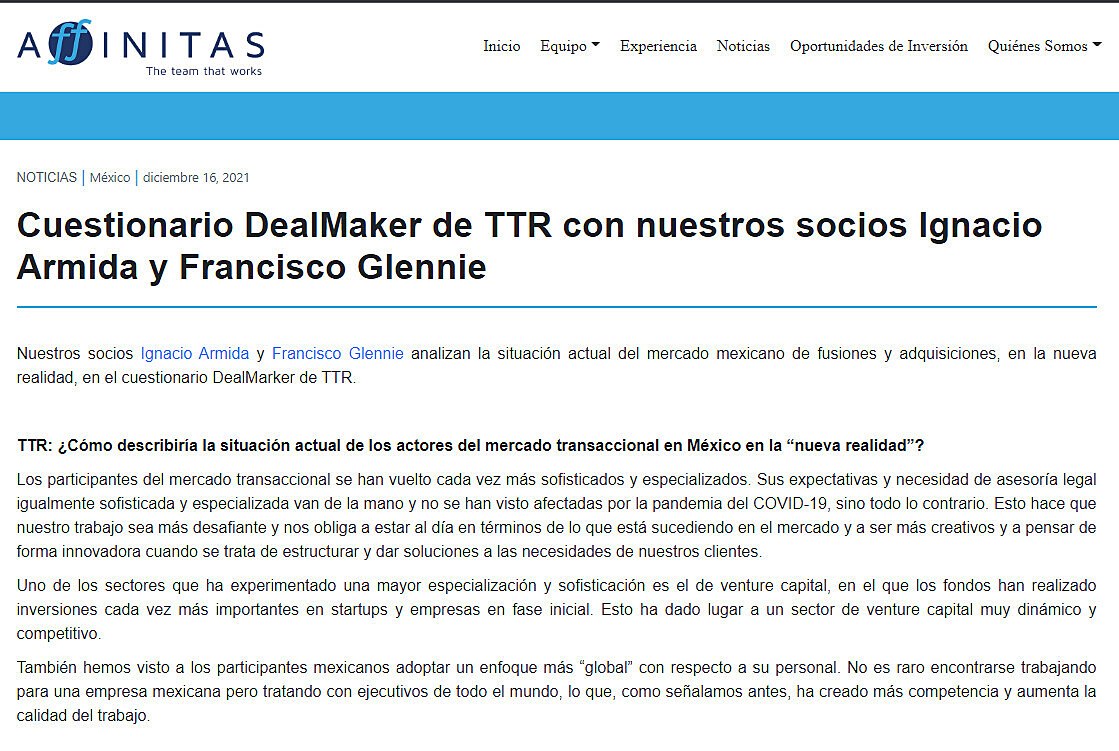 Cuestionario DealMaker de TTR con nuestros socios Ignacio Armida y Francisco Glennie